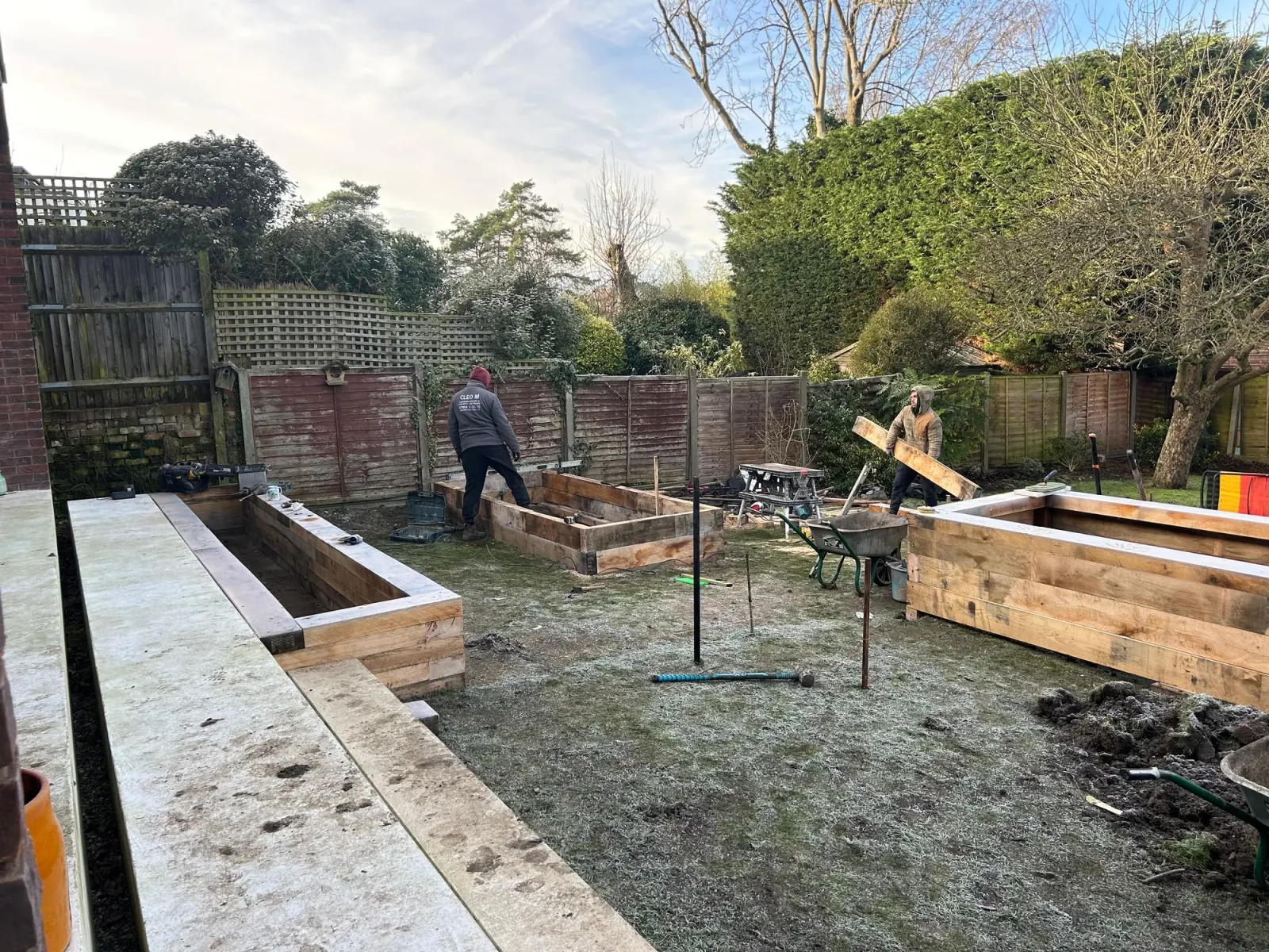 Raised flower beds combined with composite decking